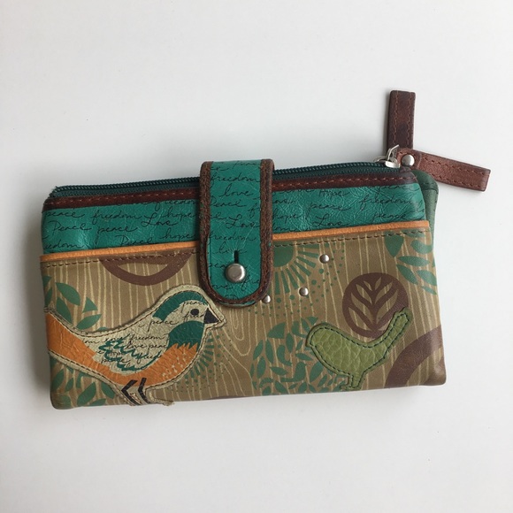 Fossil Handbags - FOSSIL Genuine Leather Tan Bird Wallet